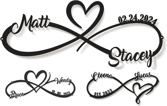 Personalized Anniversary Wedding Gifts for Couples 2025, Customized Metal Infinity Signs with Names & Date, Love Heart Unique Wall Art for Newlyweds Valentines