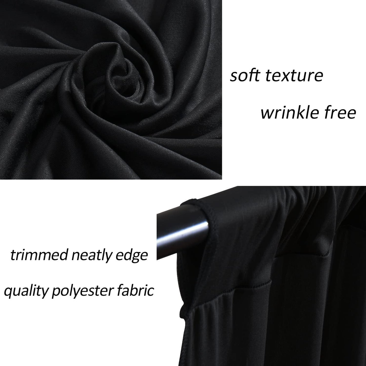AK TRADING CO. 10 feet Wide x 12 feet Long Polyester Backdrop Drapes Curtains Panels with Rod Pockets - Wedding Ceremony Party Home Window Decorations - (Black)