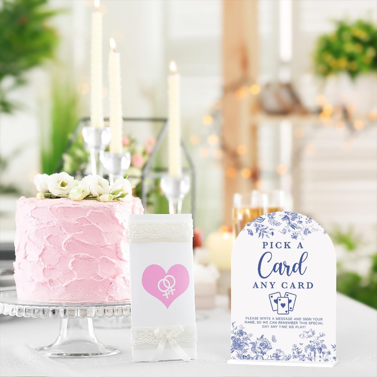 Acrylic Wedding Signs, Dusty Blue Wedding Decor, Blue Weddings Decor, Pick A Card Signs for Reception, Modern Calligraphy Arch Acrylic Table Top Sign for Weddings Parties Dinners (White)