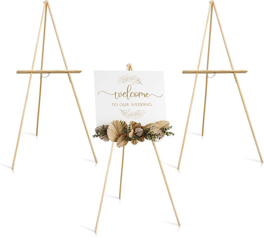 Wooden Easels for Display, Wood Easels for Wedding Signs, Stand Tripod with Adjustable Tray A-Frame Light Duty for Poster, Welcome Sign, Art Show & Baby Shower (3 Pack, 63")