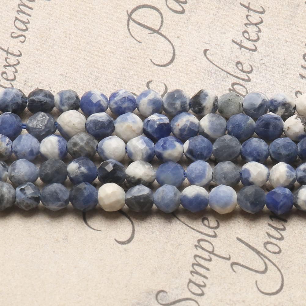 Song Xi 90pcs 4mm Natural New Blue Sodalite Gemstone Beads Faceted Round Loose Stone Beads for Jewelry Making