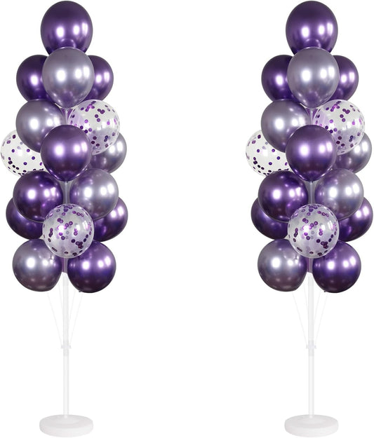 Balloon Column Kit Set of 2 With Balloons Included - with Base, and Pole,Balloon Tower Backdrop Decoration for Wedding, Baby Shower, Birthday Party, or Bachelorette Parties (Metallic purple)