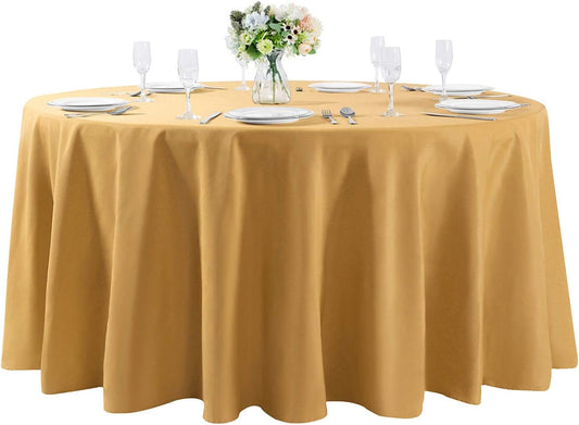 108 inch Round Tablecloth Washable Polyester Table Cloth Decorative Table Cover for Wedding Party Dining Banquet（108 inch,Gold）