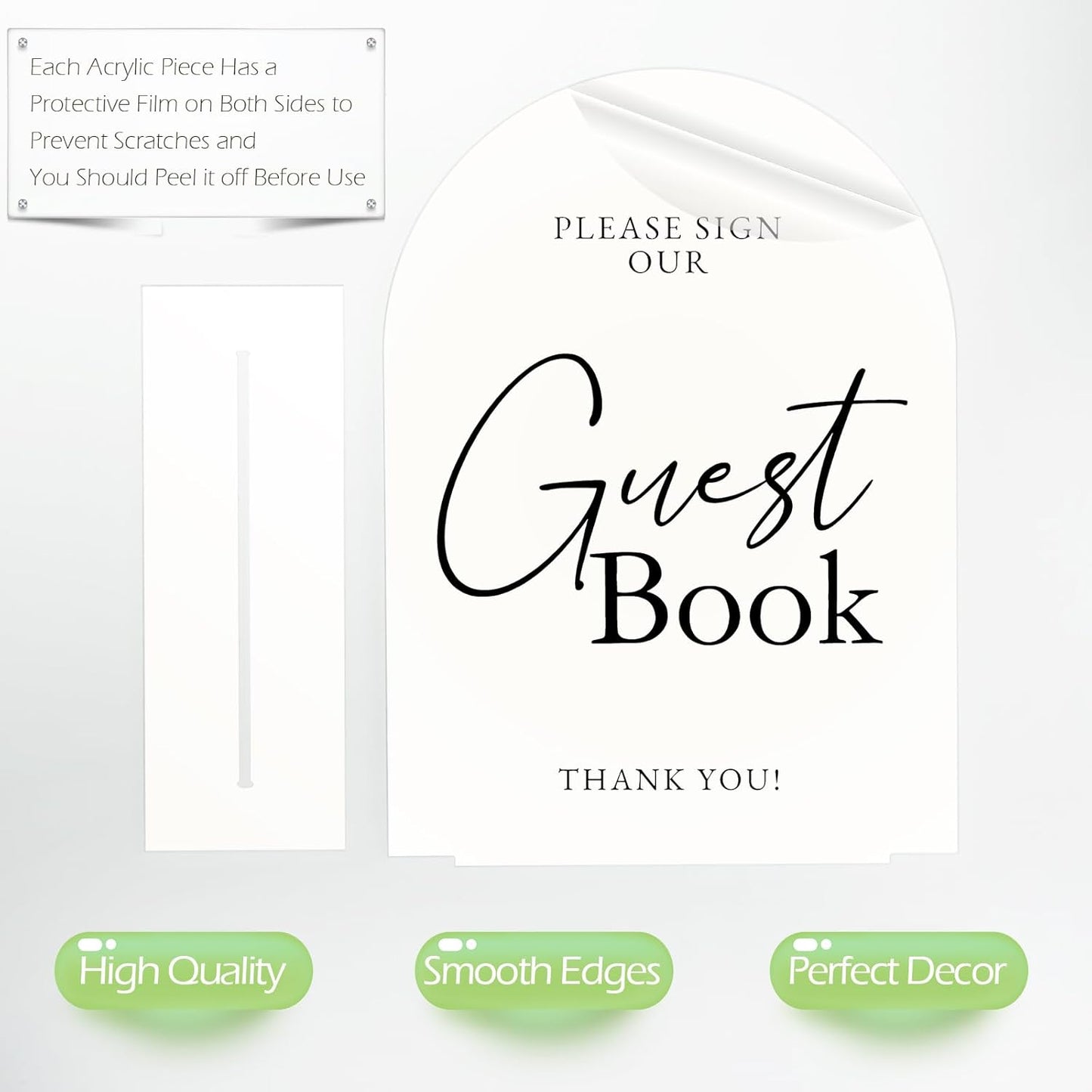 White Arch Acrylic Wedding Sign- 8"x10" Guest Book Sign and Base,1/8" Thick | Modern Calligraphy Arched Acrylic Table Sign for Wedding & Event Party