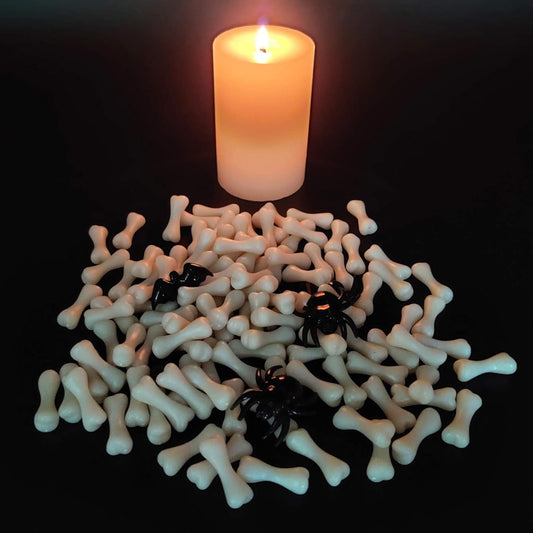 HappyFiller Halloween Decoration 450 PCS Black Mini Acrylic Spiders Bat Mix Ivory Color Bones for Sensory Bin Gems,Vase Fillers,Home Decor,Table Scatters