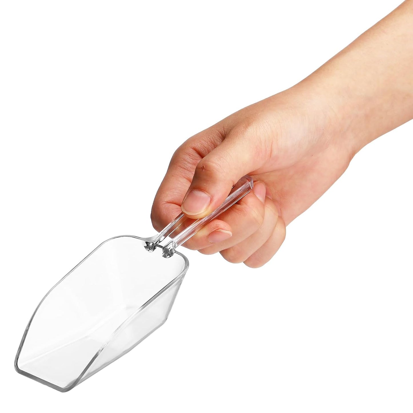 Hestya 4 Pcs Christmas Multi Purpose Clear Plastic Scoops for Candy Buffet Acrylic Kitchen Ice Food Popcorn Scoops for Protein Powders, Ice Cream, Coffee, Tea Jar (6.69 Inch)