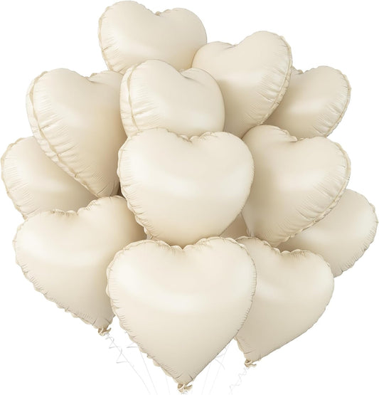 Cream White Heart Balloons,12Pcs Sand White Heart Shaped Foil Balloons,18Inch Beige Helium Polyester Film Balloon for Baby Shower Birthday Anniversary Wedding Party Decorations