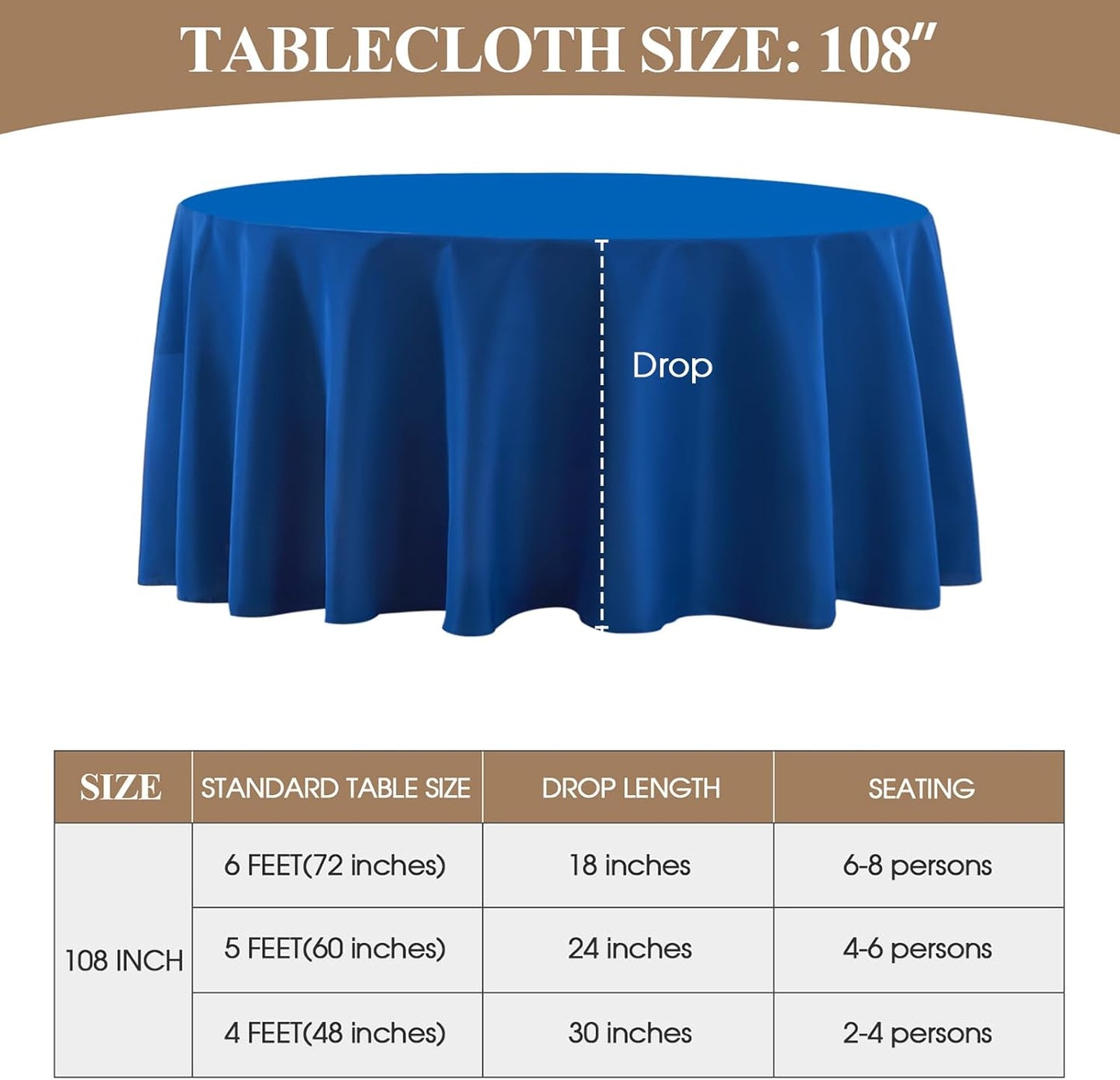 Round Tablecloth 2 Pack 108 Inch Royal Blue Tablecloths Washable Decorative Linen Polyester Table Clothes Cover for Dining Table Banquets Buffet Parties and Wedding