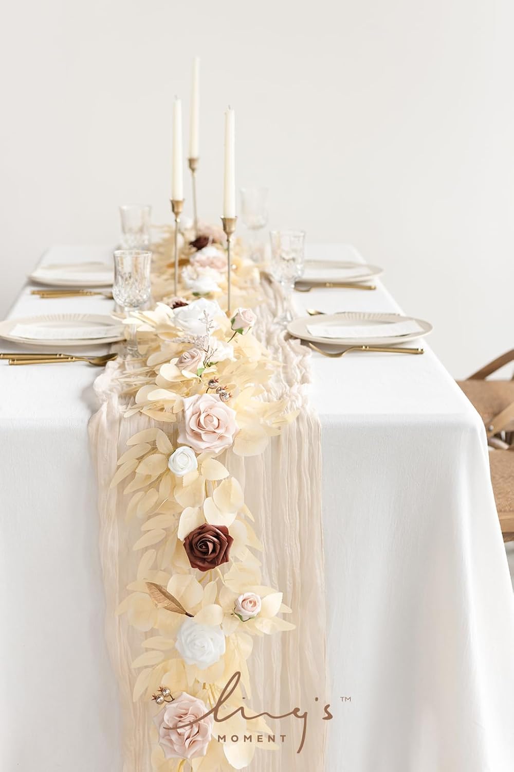 Ling's moment 5FT Artificial Flower Garland Fake Rose Eucalyptus Garland Arch Flowers Vine for Wedding Party Backdrop Home Table Centerpieces Decorations