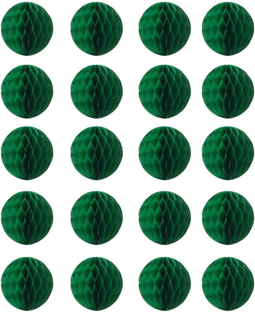 20pcs Honeycomb Decoration Paper Flower Balls Tissue Paper Pom Poms for Birthday Wedding Home Decor (6inch, Dark Green)