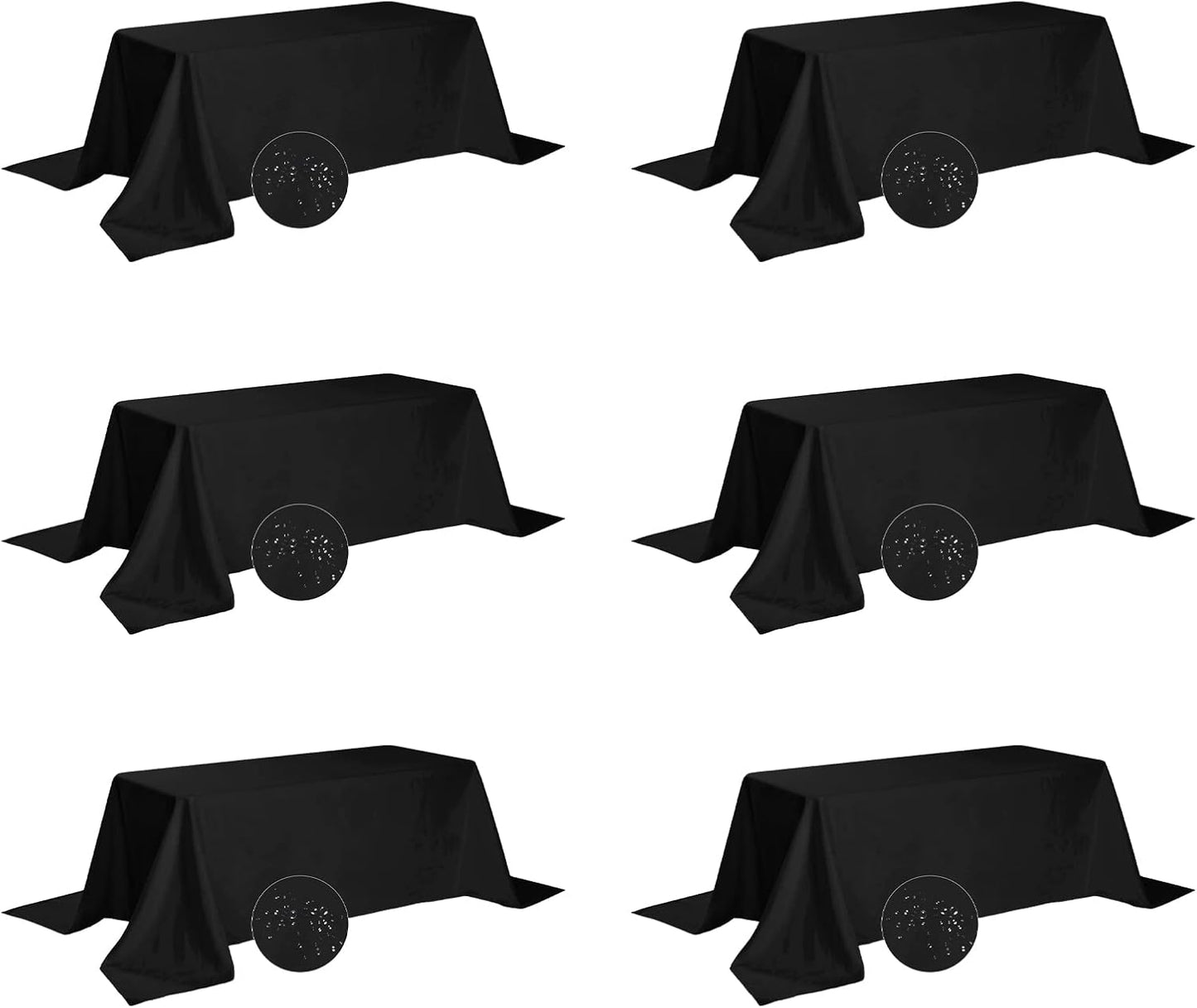 Fokitut 6 Pack Waterproof Rectangle Tablecloth, 90x132 Inch,Stain Resistant and Wrinkle Polyester Table Cloth, Fabric Table Cover for Kitchen Dining, Wedding, Party, Holiday Dinner-Black