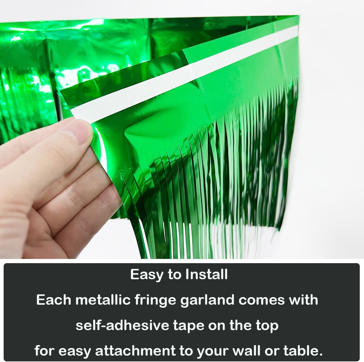 4 Pack Total 40 Feet Green Foil Fringe Garland Metallic Wall Hanging Drapes Tassel Skirting Tinsel Streamers Decorations for Parade Float Trailer Mardi Gras Party Birthday St. Patrick's Day