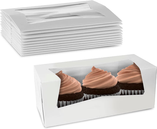 MT Products White Cupcake Boxes 9" x 4" x 3.5" - Bakery Boxes with Window (Pack of 10) - Made in USA