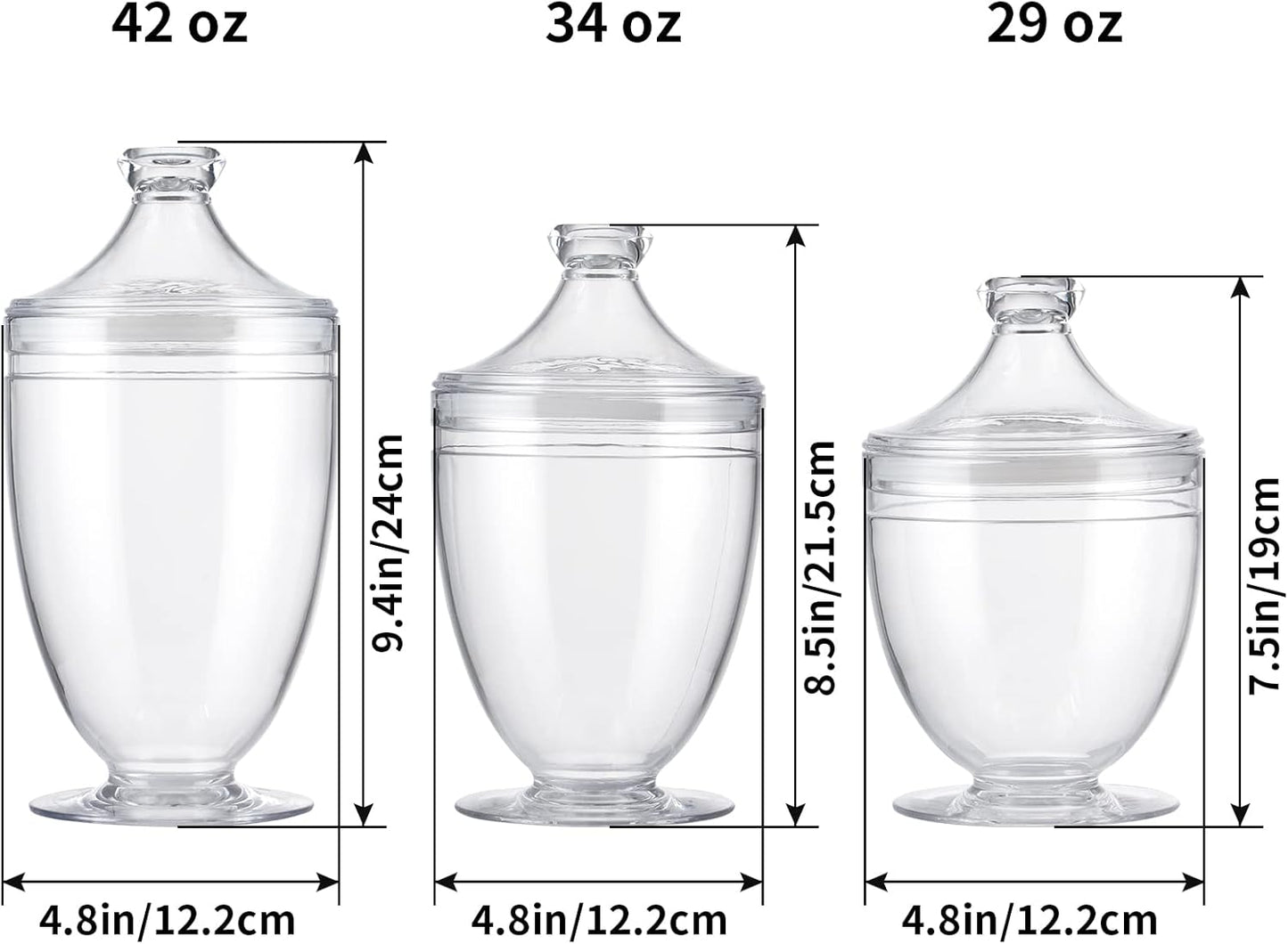 MOLIGOU Acrylic Apothecary Jars with Airtight Lid, Candy Jars for Candy Buffet, Decorative Bathroom Canisters, Set of 3