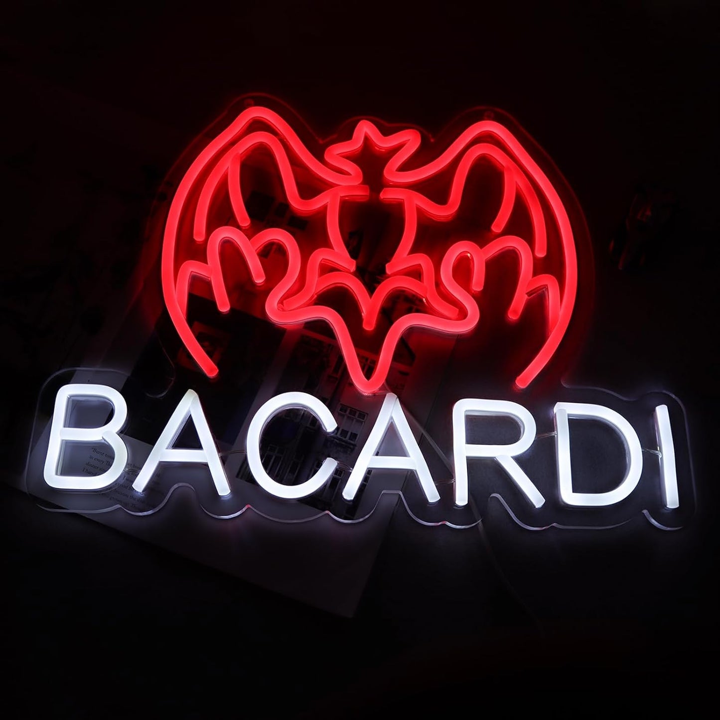 Bacardi Rum neon commercial sign for bar wall decor，USB Powered Decorative Bar Open Sign for Home Bar Store Party Decor，Neon Lights for Man Cave
