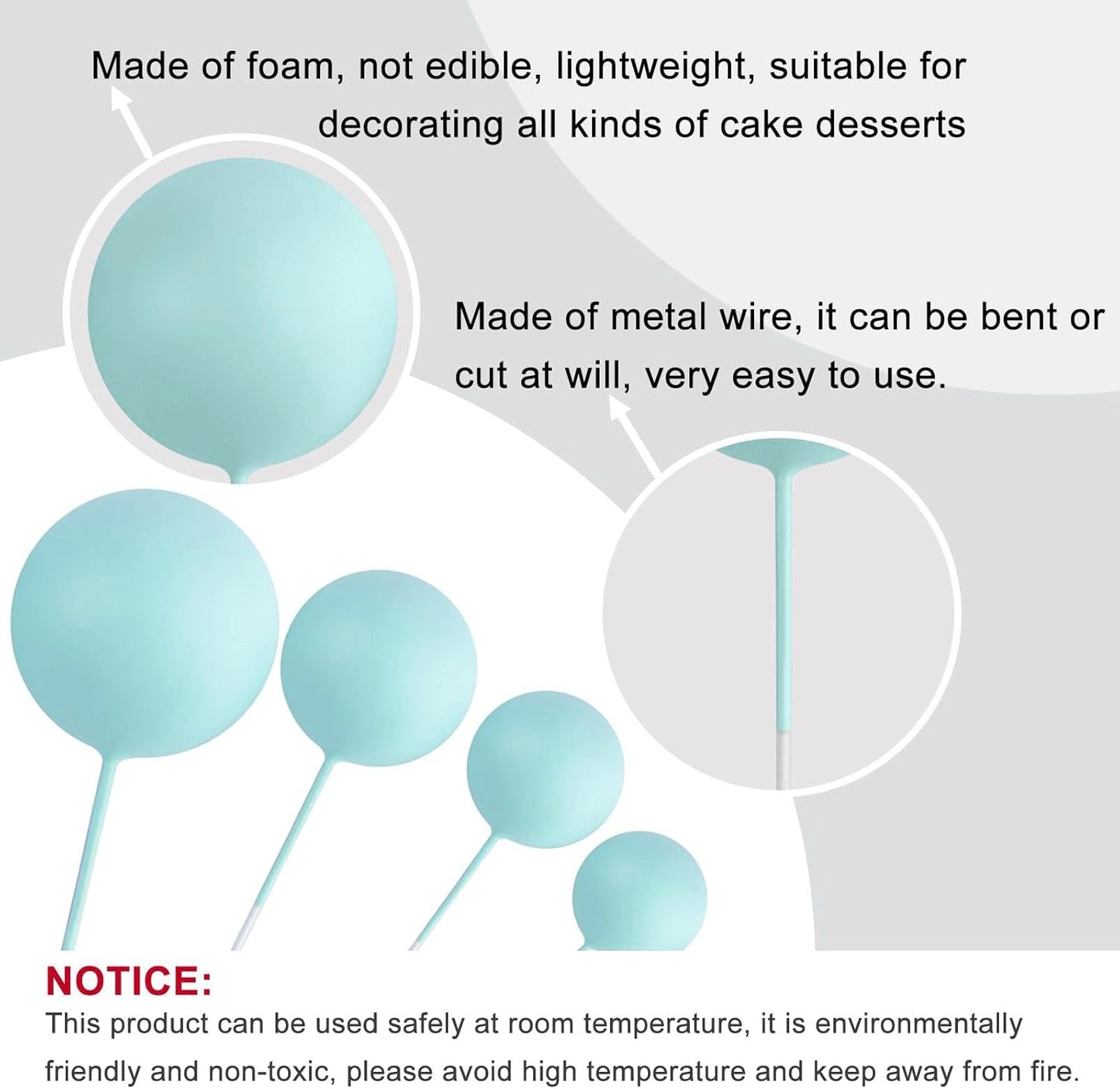 ASTARON 20 Pcs Ball Cake Topper Decorations Mini Balloons Cake Topper Sticks Light Blue Balls Cake Picks Cake Topper Balls Cake Decorations for Wedding Birthday Cake Decorations