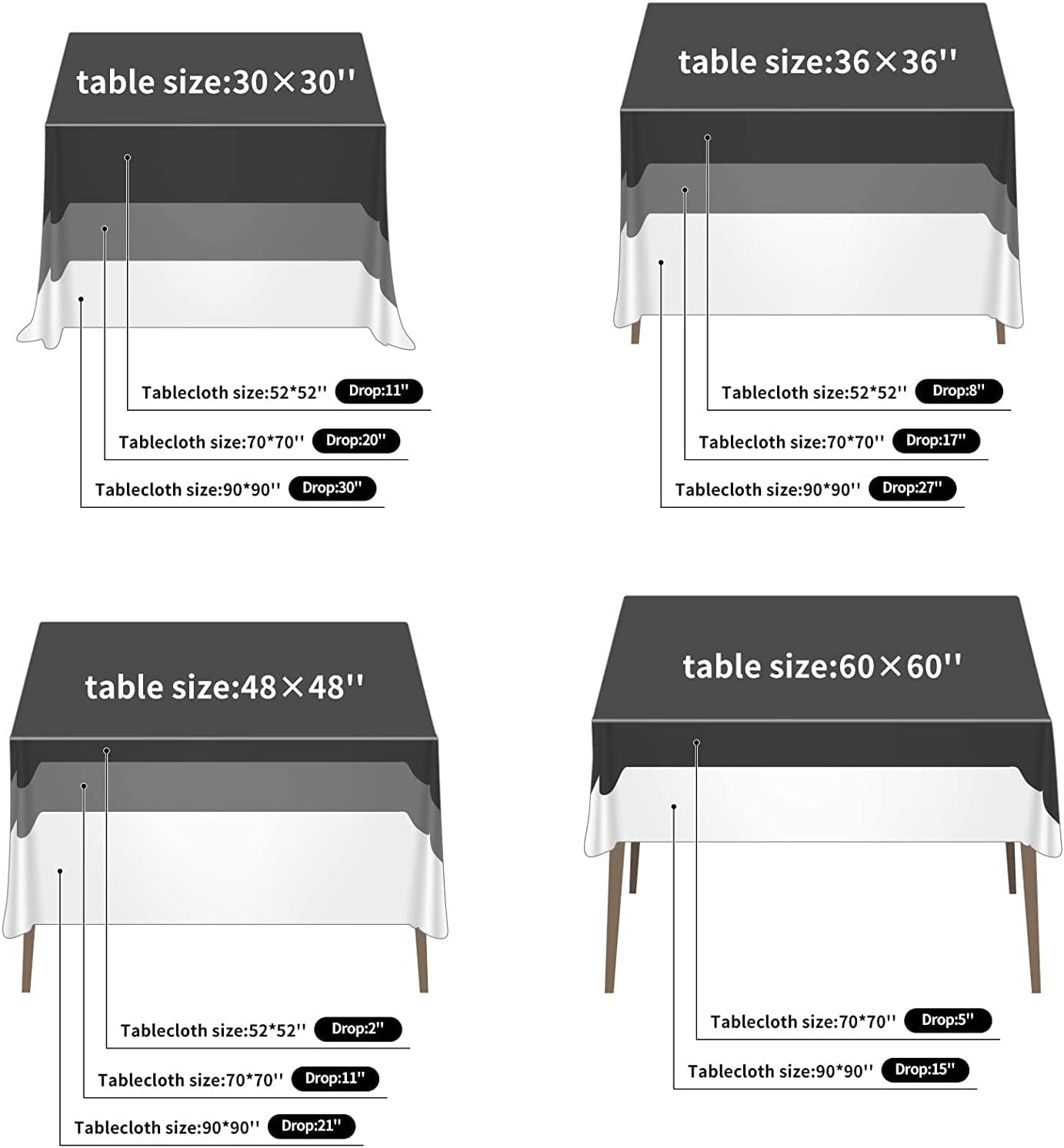 Fokitut 2 Pack Waterproof Square Tablecloth, 90x90 Inch, Stain Resistant and Wrinkle Polyester Table Cloth, Fabric Table Cover for Kitchen Dining, Wedding, Party, Holiday Dinner-White