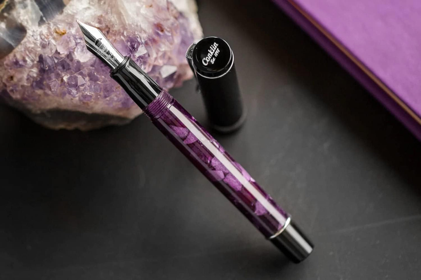 Conklin Duragraph Fountain Pen Purple Nights - Fine Nib, Luxury Writing Instrument with Deep Purple Finish