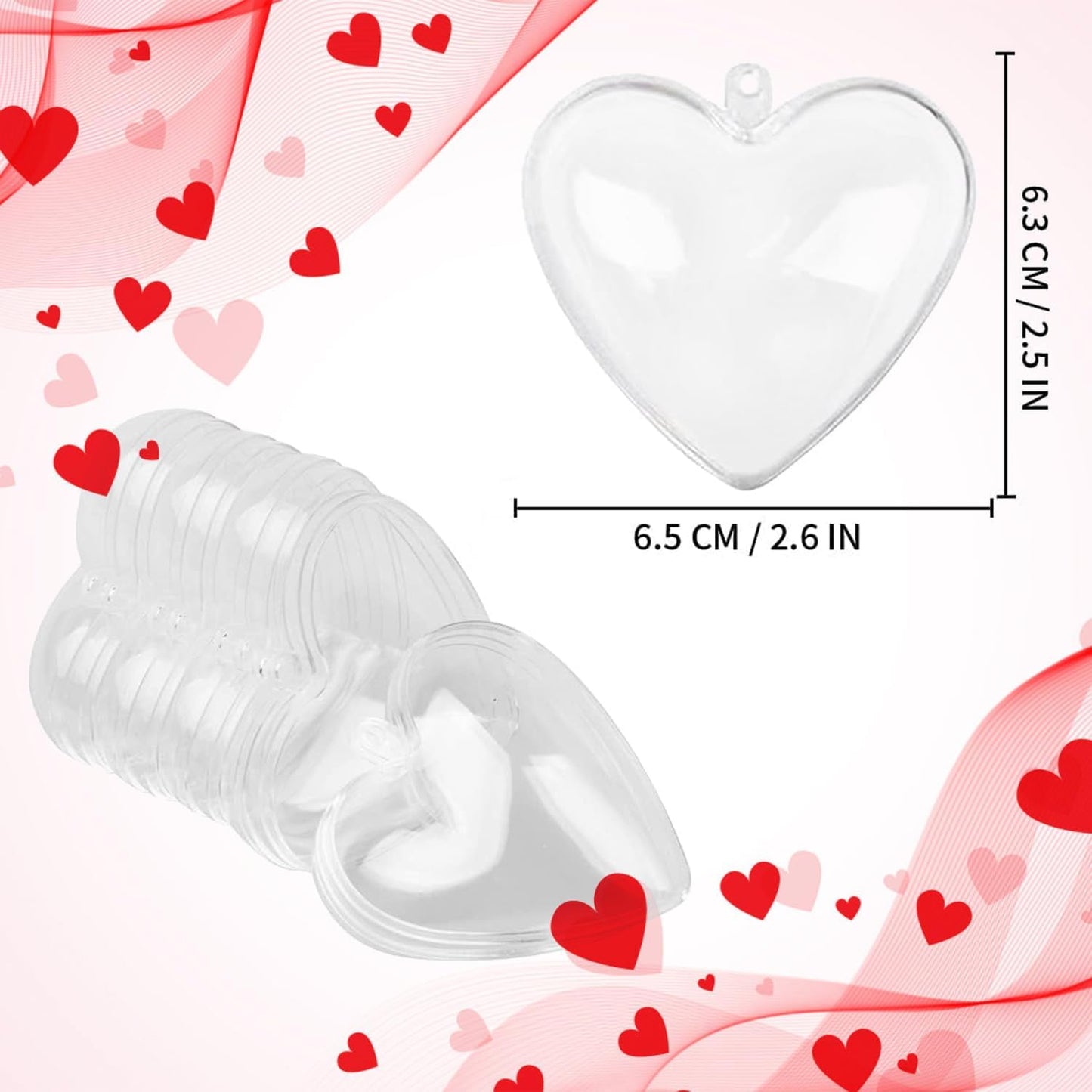 Jishi Clear Plastic Heart Ornaments 10-Pack Christmas Ornament Fillable Balls for DIY Crafts, Christmas Tree Decorations, Wedding Party, Xmas Holiday Home Decor, Open Decorative Hanging Ornaments 65mm