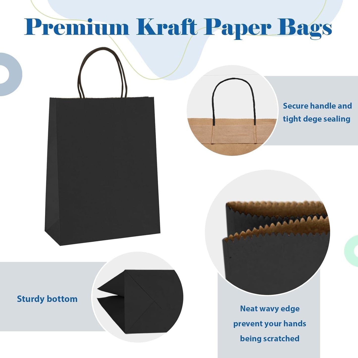 GSSUSA 12000 Pack 8x4.25x10 Inch Paper Bags with Handles Bulk, Black Paper Gift Bags for Small Business, Heavy Duty Bulk, for Birthday Party Favors, Shopping, Retail