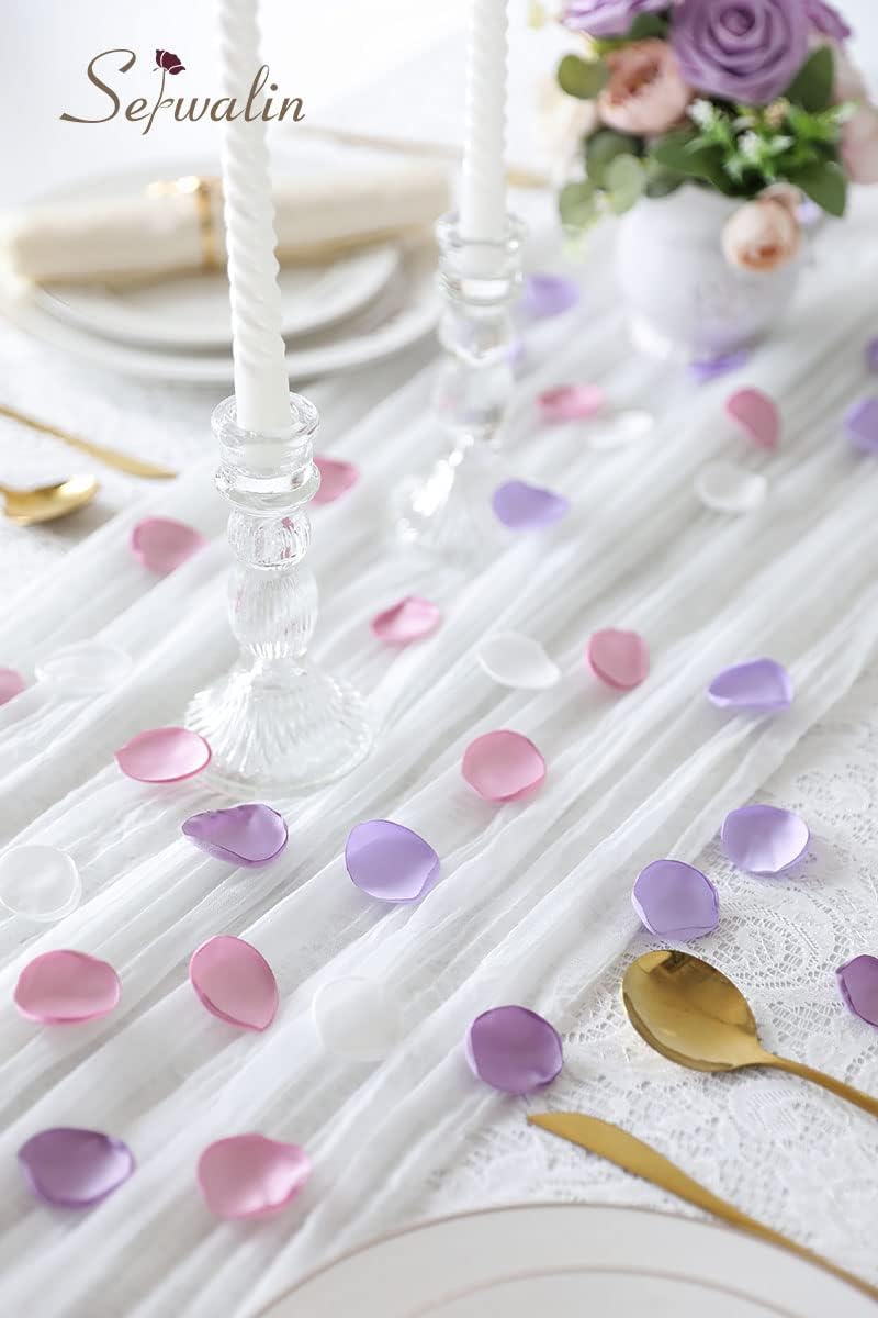 Serwalin 300Pcs Silk Rose Petals Artificial Flower for Weddings Proposal - Purple Pink for Romantic Night, Flower Girl, Bridal Shower Table Decor (4 Color Mixes)