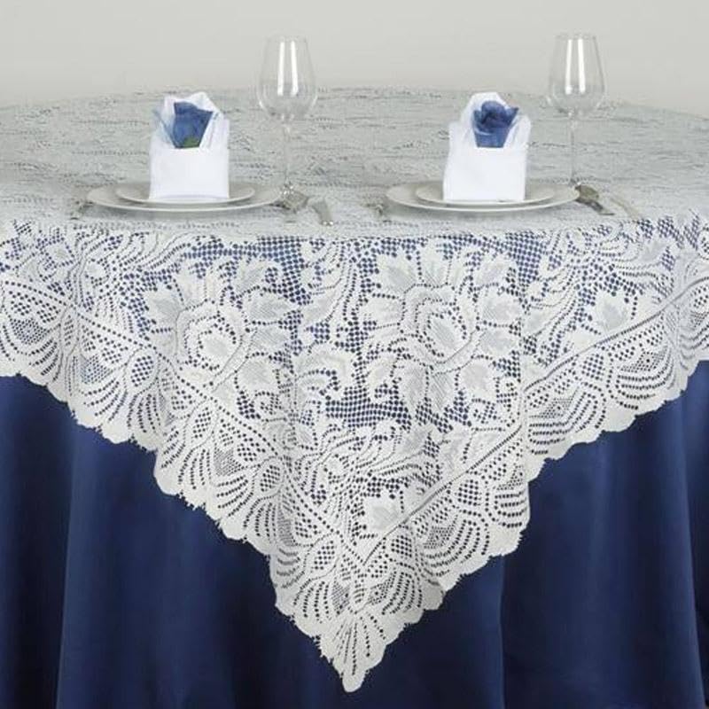 Efavormart 90" x 90" Ivory Square Lace Table Overlay for Wedding Catering Party Table Decorations