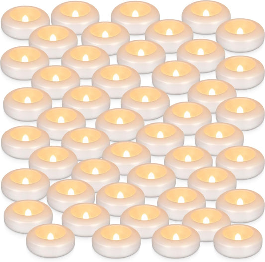 Set of 48 Waterproof Flameless Floating Tealights, 120+ Hour Warm White Battery Flickering LED Tea Lights Candles - Wedding, Party, Centerpiece, Pool & SPA.