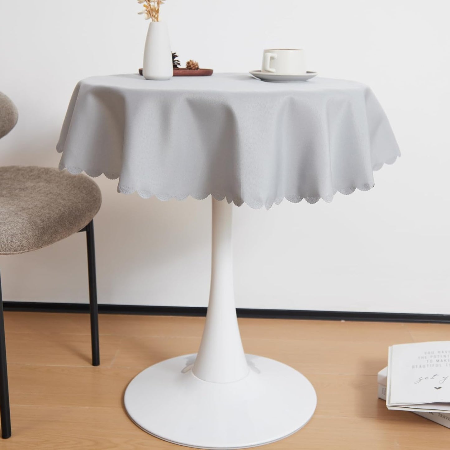 Small Round Grey Tablecloth 36 Inch Polyester Fabric Washable Table Cover Decorative Wrinkle Resistant Solid Color Table Cloth for Dining Party Wedding Camping