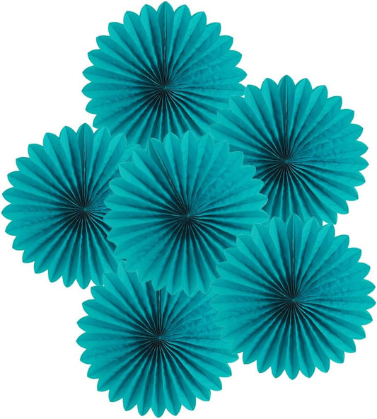 Easy Joy Teal Party Decorations Paper Fans Birthday Wedding Home Party Hanging Decoration, Set of 6 (14 Inches, Teal)