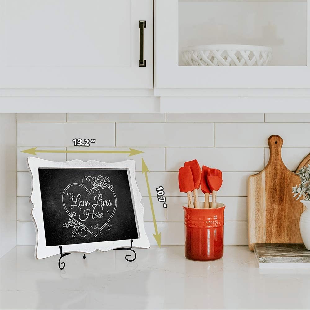 Small Chalkboard Sign with Easel (11x13) + White Liquid Chalk Marker | Hanging or Freestanding Framed Chalkboard with Hand Crafted Sweetheart Frame - Multipurpose