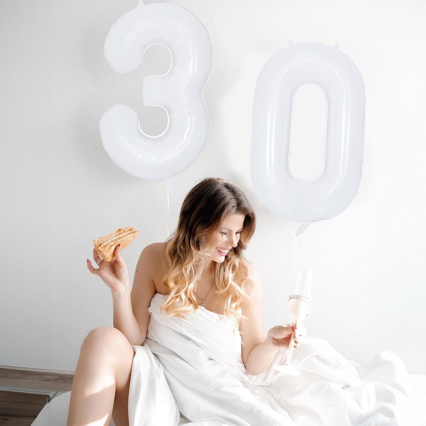 White 30 Number Balloons, 40 Inch Helium Foil Number 3 & 0 Balloons for 30 Year Old Birthday Decorations, Large Self Inflating Mylar Balloon for Men 30th Birthday Party Anniversary Decor Supplies