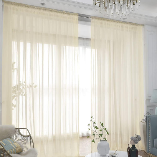 Window Light Yellow Sheer Curtains 120 Inches Long 2 Panels Sheer Curtain Basic Rod Pocket Panel for Bedroom Children Living Room Yard Kitchen (Light Yellow, 52" W x 120" L | 2 pcs)