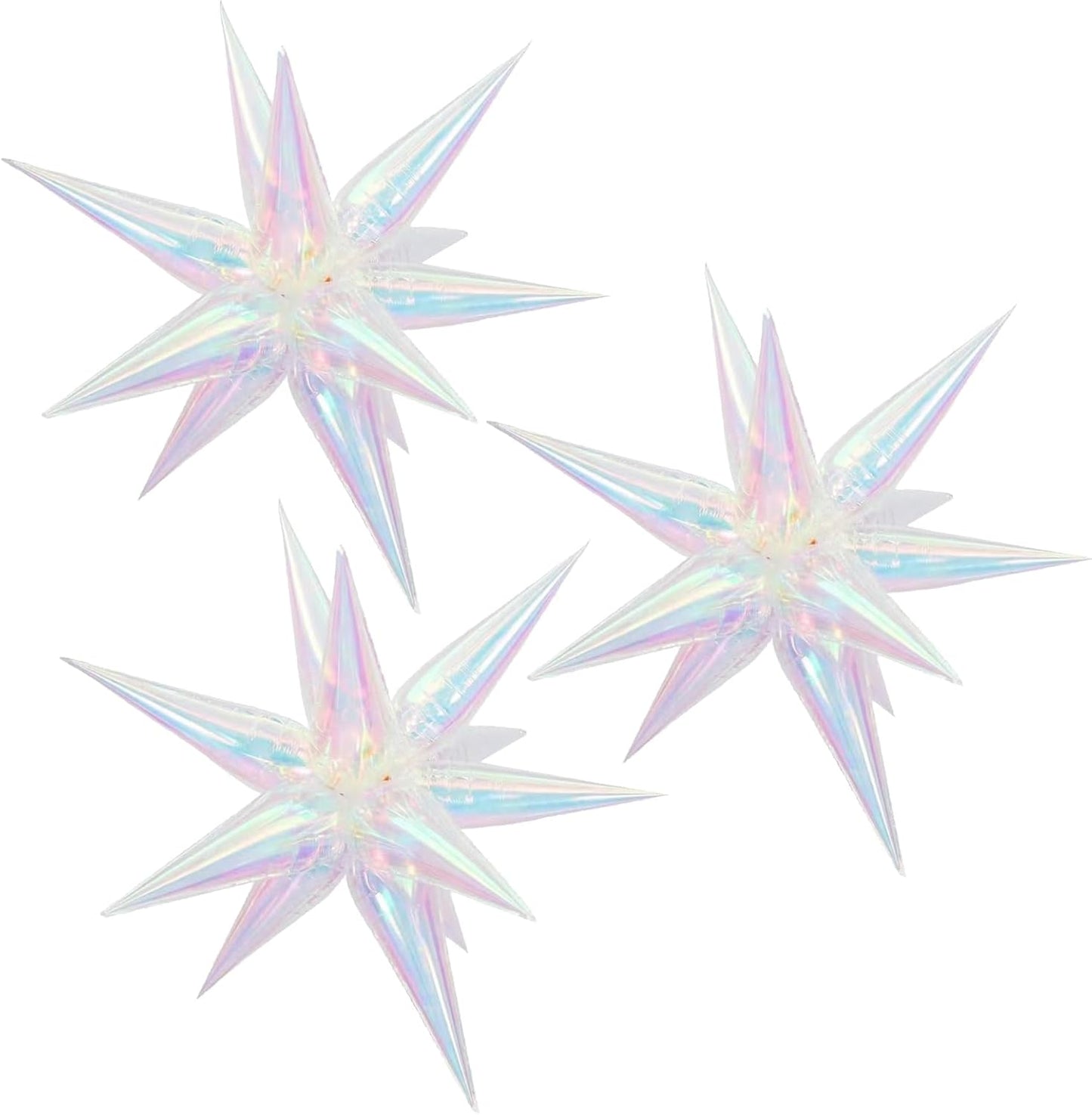 3pcs 26inch 3D iridescent Laser transparency(colorful) Explosion Star foil balloon, iridescent transparency Foil Cone Star burst Balloons for Birthday Wedding New Year Party Event