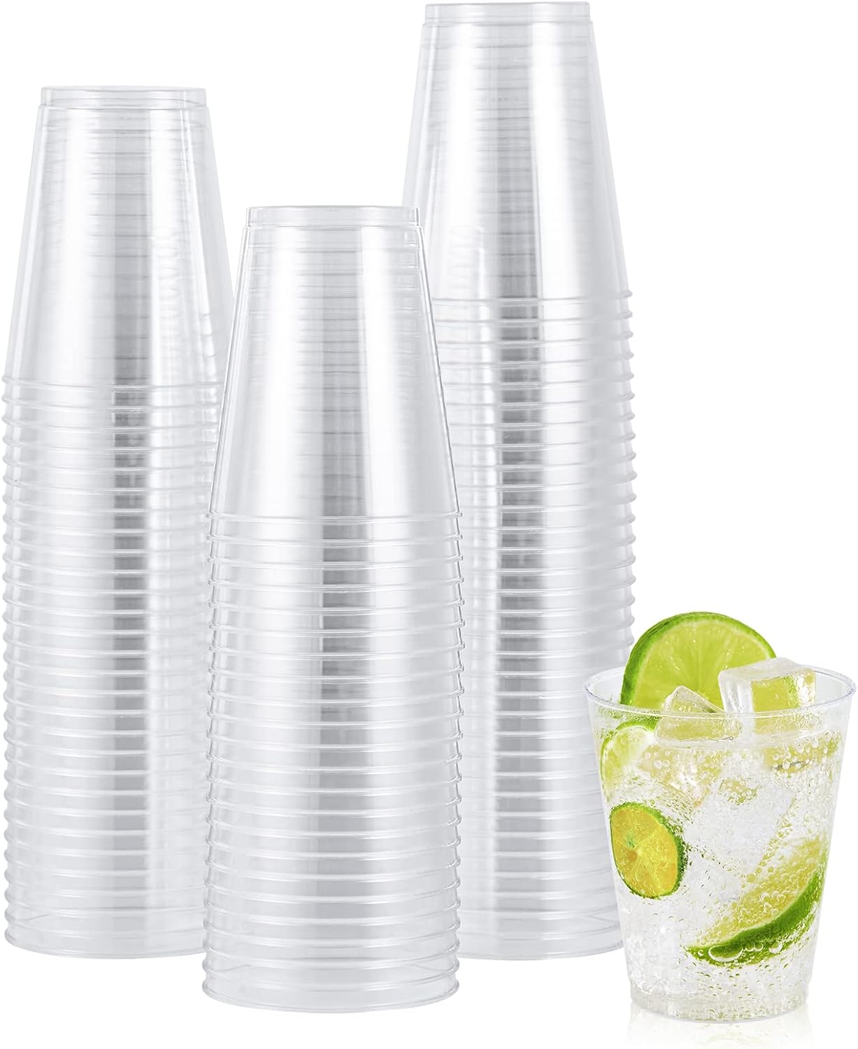 JOLLY CHEF 8 oz Clear Disposable Plastic Cups, Heavy-duty 100 Pack Clear Plastic Cups Tumblers for Wedding, Thanksgiving, Christmas, Halloween Party