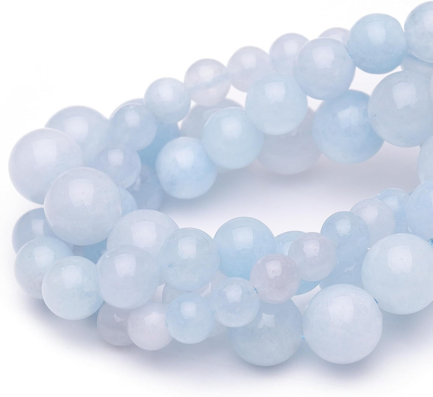 10mm Natural Stone Beads for Jewelry Making,Aquamarine Polished Smooth Round Gemstone Beads for Bracelet Necklace 15 Inch