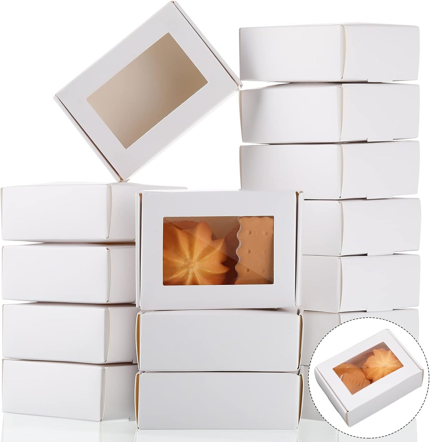 Zonon 30 Pcs Soap Boxes for Homemade Packaging, Mini Kraft Treat Boxes with Window for Bakery Candy Soap Making Gift Packaging(3.7 x 2.6 x 1.37 Inch,White)