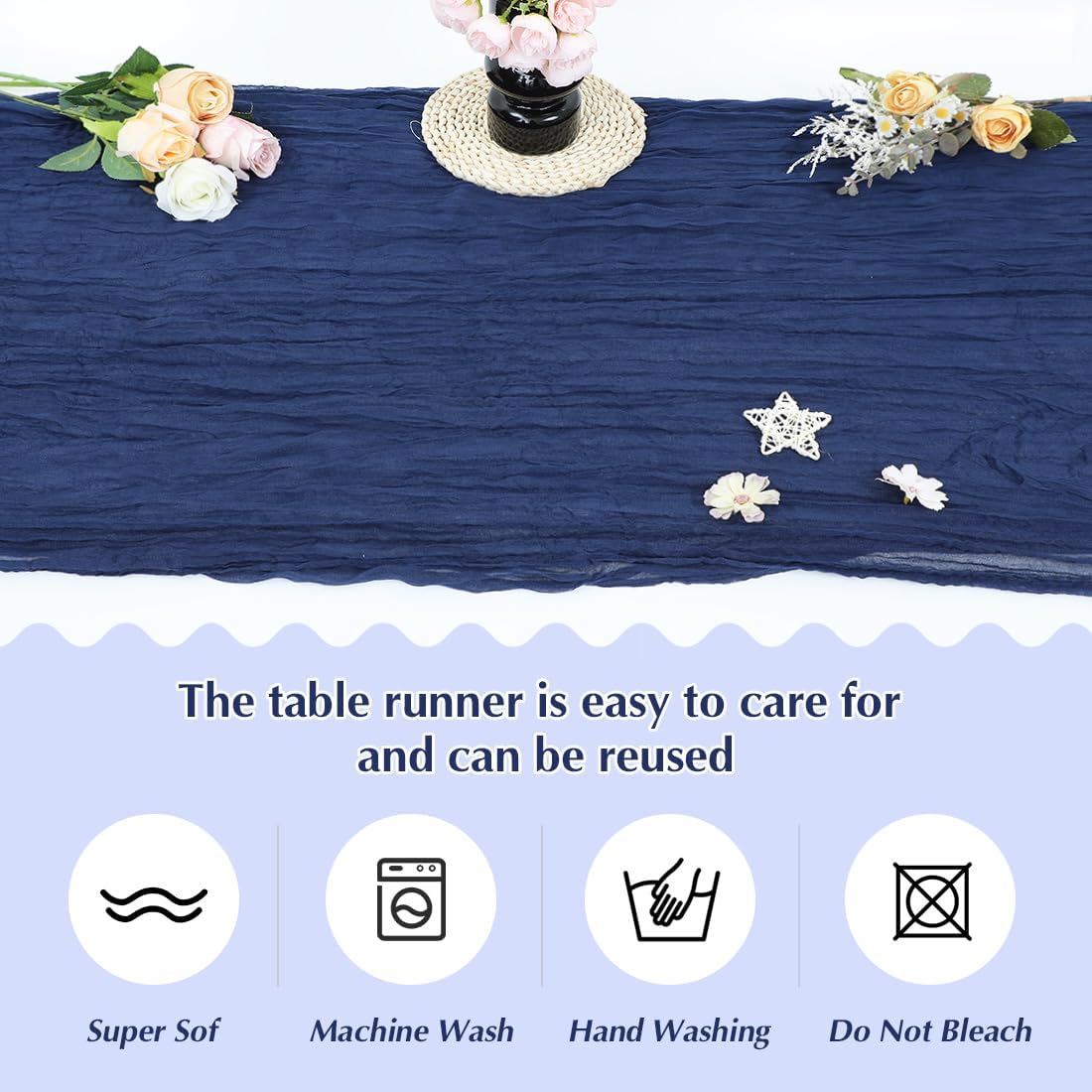 10 Pack Blue Cheesecloth Table Runner -21*120Inch Long Boho Wedding Table Decor, Rustic Gauze Fabric Runner for Bridal Showers, Baby Showers & Parties (Sheer, Lightweight, Wrinkled Design)