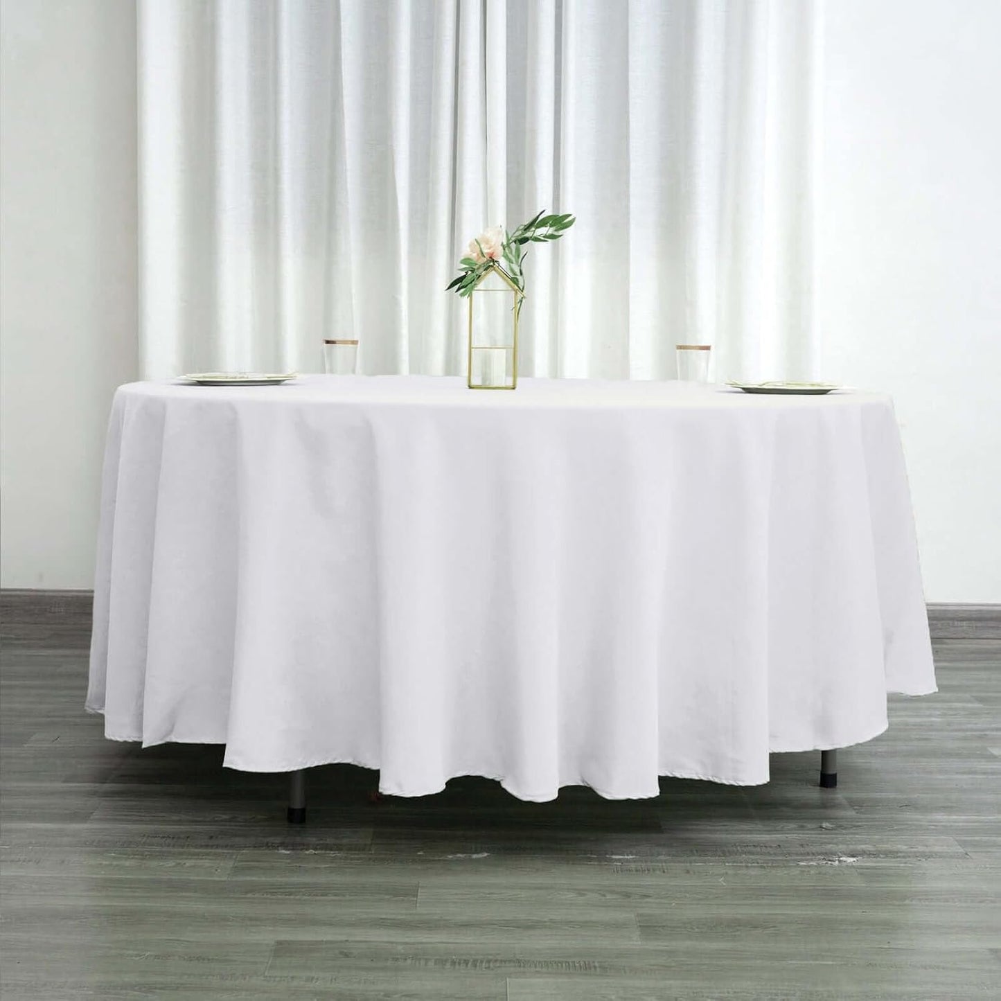 Efavormart Round Tablecloth, 108 Inch Stain & Wrinkle Resistant Washable Table Cloth, Decorative Polyester Fabric Table Cover for Banquet, Wedding, Dining- White