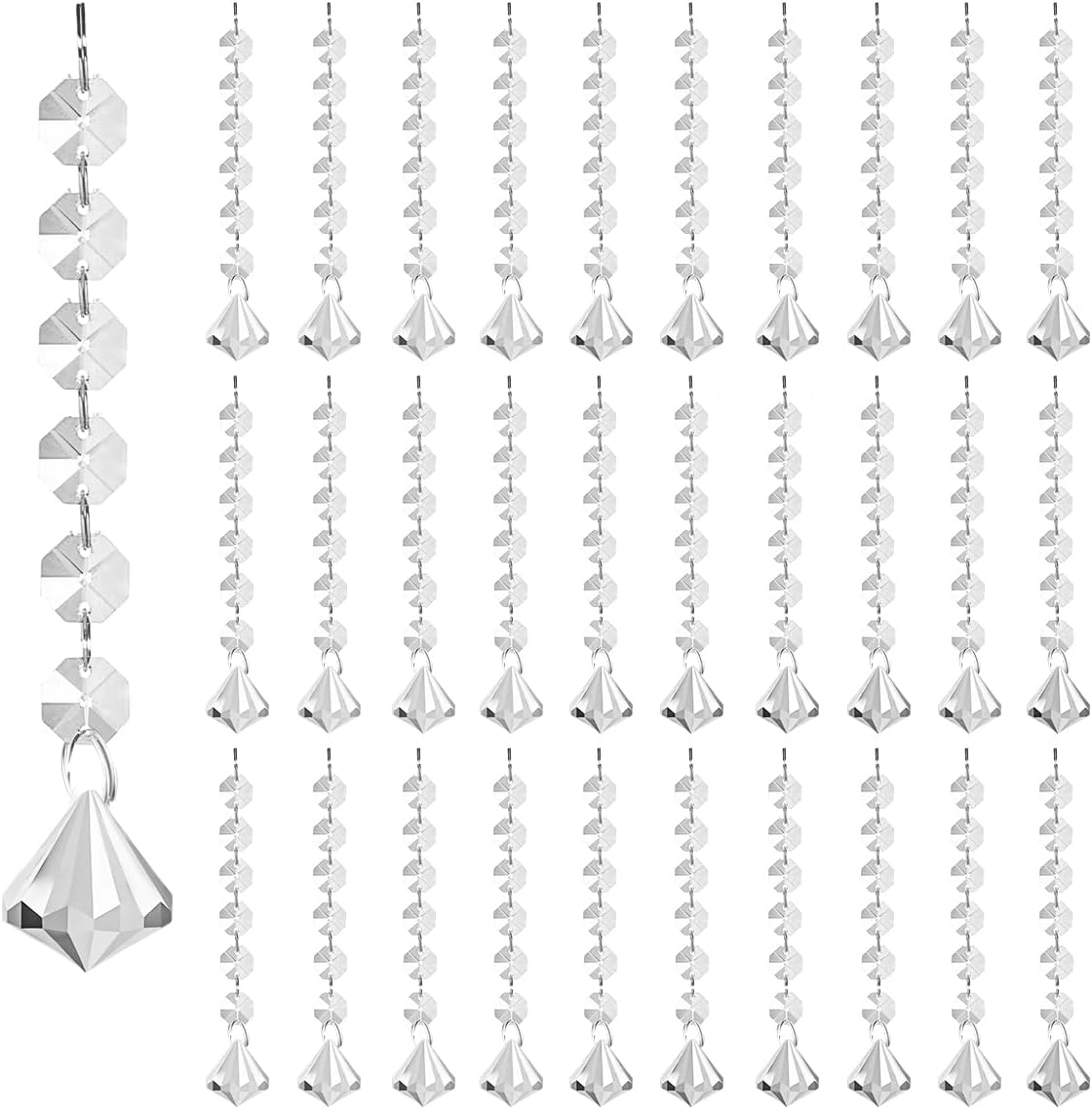 100 Pack Hanging Crystals - Clear Acrylic Prisms Pendant Ornaments for Christmas Tree, Centerpieces, Chandelier, Window & Home Decor, Ideal for Weddings, Parties Decorations (Diamond)