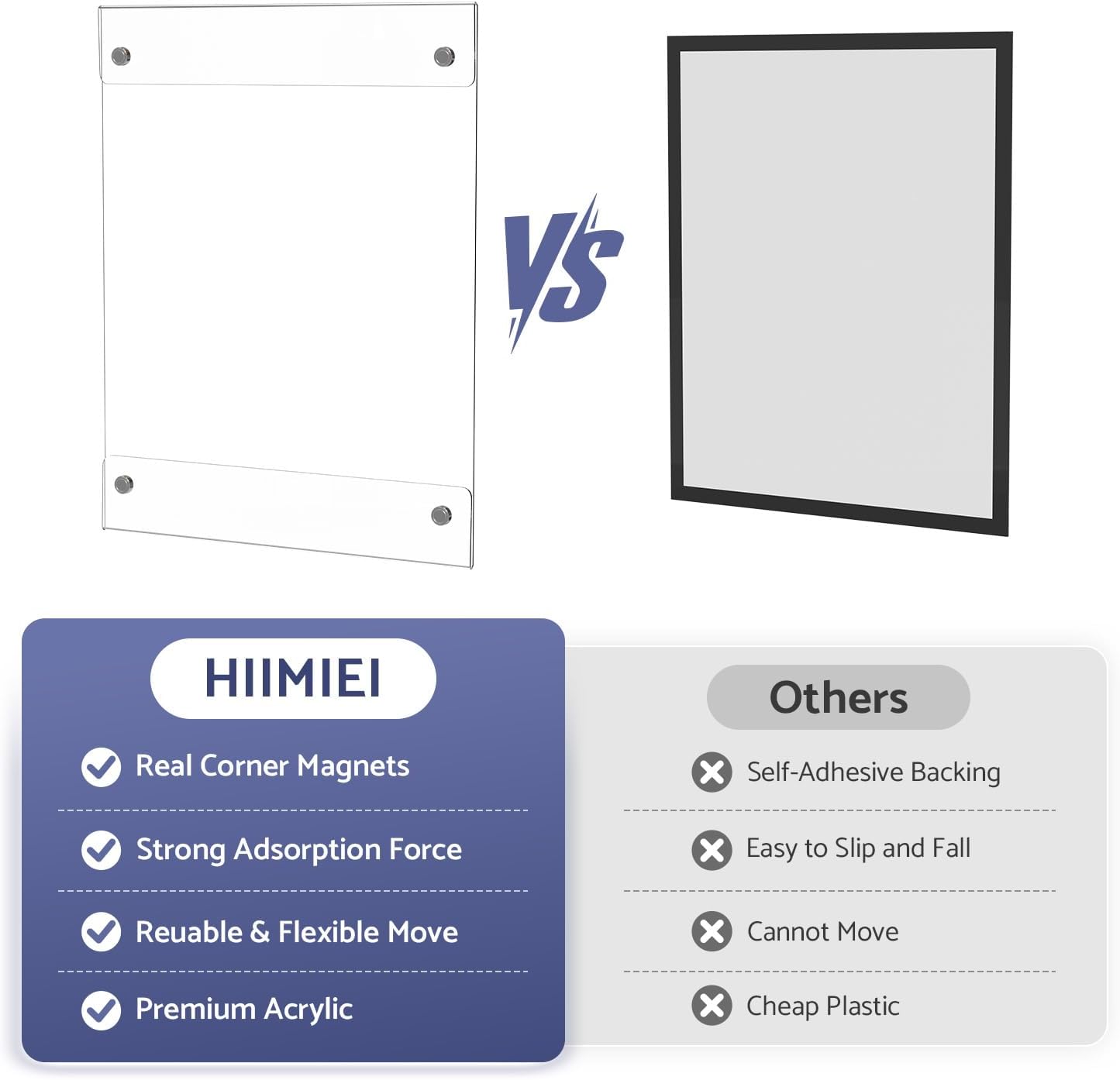 HIIMIEI Magnetic Acrylic Sign Holder 8.5 x 11 - Clear Picture Frame for Refrigerator with 4 Strong Magnets, Reusable Kids Artwork Posters Frames for Metal Surfaces, Whiteboard (3 Pack)