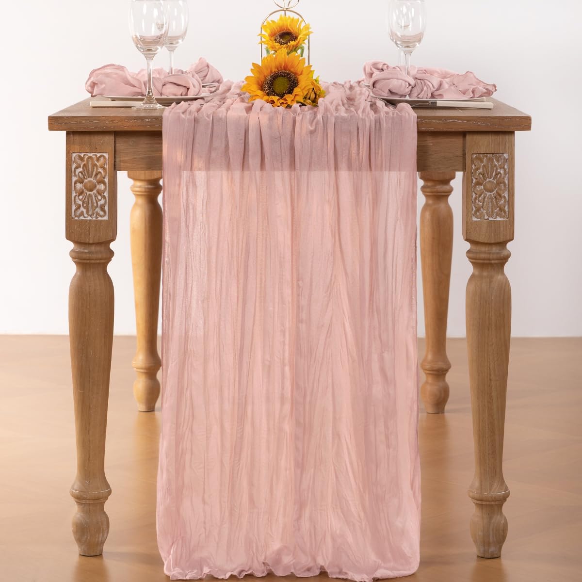 Pink Cheesecloth Table Runner 12 Pack Fall Table Runners Boho Gauze 120 Inches Light Pink Cheese Cloth Fall Table Decorations for Thanksgiving Wedding Bridal Girl Baby Shower Sweet 16 Party