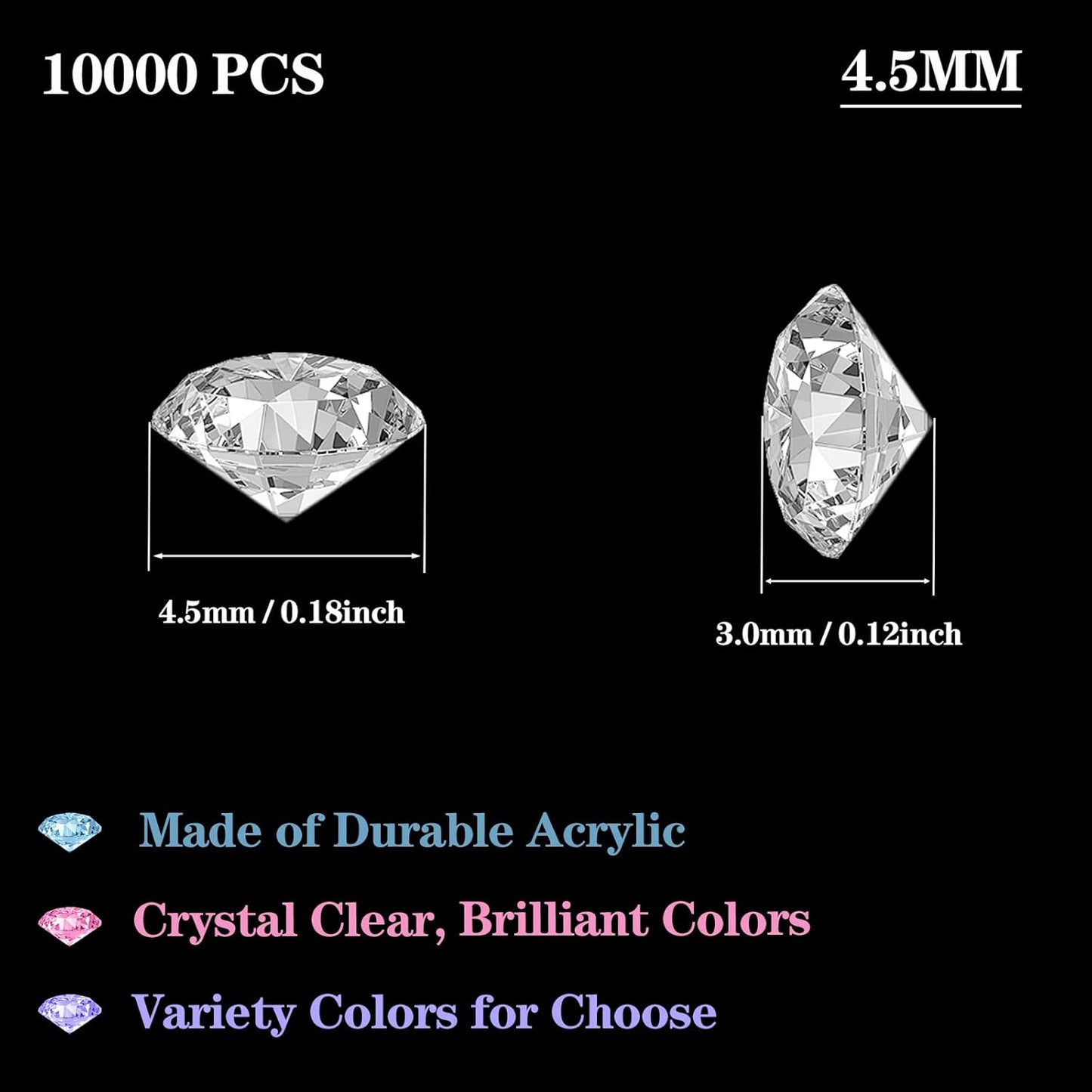 10000Pcs Crystal Acrylic Diamond Fake Gems Vase Filler, 4.5mm Faux Diamonds for Table Scatter Wedding Party, Bridal Shower, Birthday Decoration, Grey