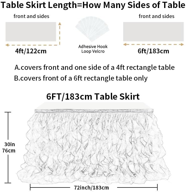 Luxury Organza Mesh Table Skirt Draping Floating Romance - Perfect for Bridal Showers, Birthday Weddings - Clear Flowing Decoration for a Wonderful Main Cake Table (White-6ft, 72" L×30" H)