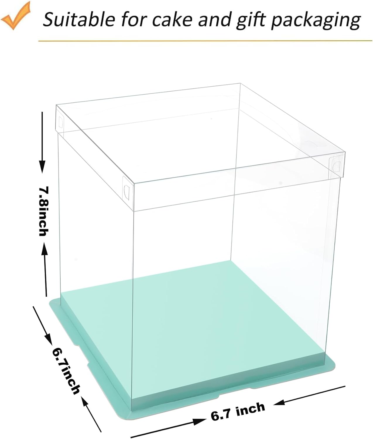 XININSUN 4inch clear cake box with ribbon,7x7x8inch small cake carrier,Bakery Take Out Transport Containers clear gift boxes for wedding,birthday,party(6pcs-green)