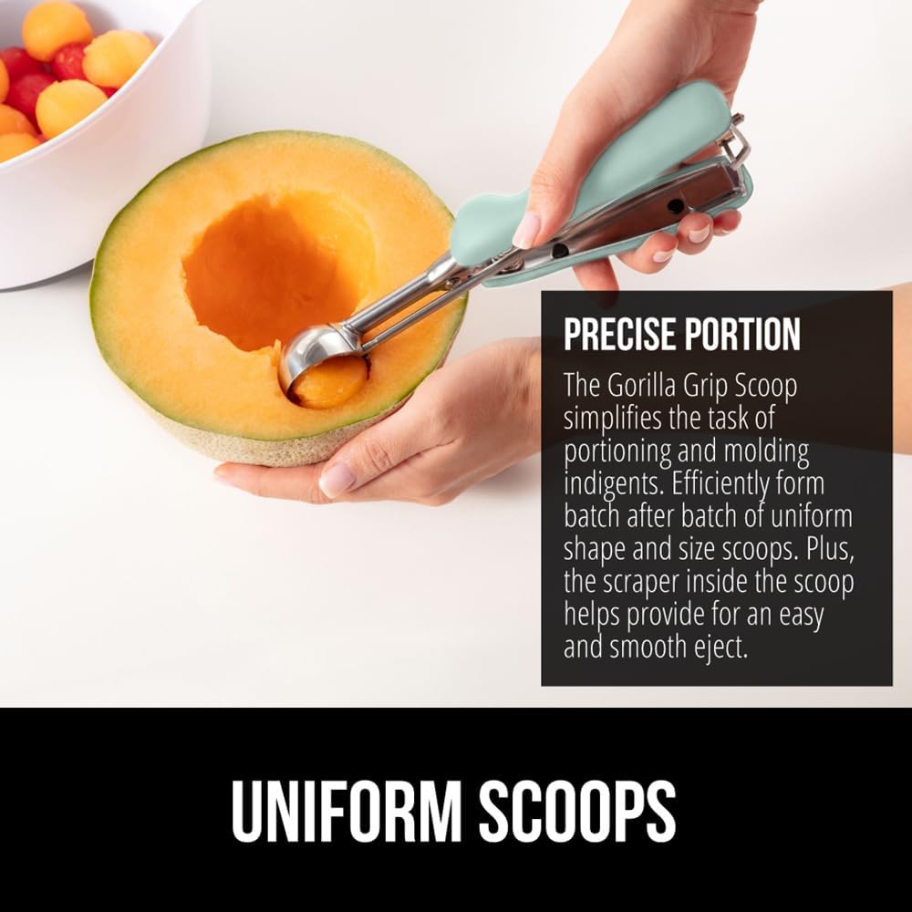 GORILLA GRIP Stainless Steel Cookie Scoop for Baking, 3 TBSP, Multipurpose Melon Baller, Meatball Spring Scoops, Perfect Portion Sizes, Easy Food Release, Scooper Size 20, BPA-Free Kitchen Tool, Mint