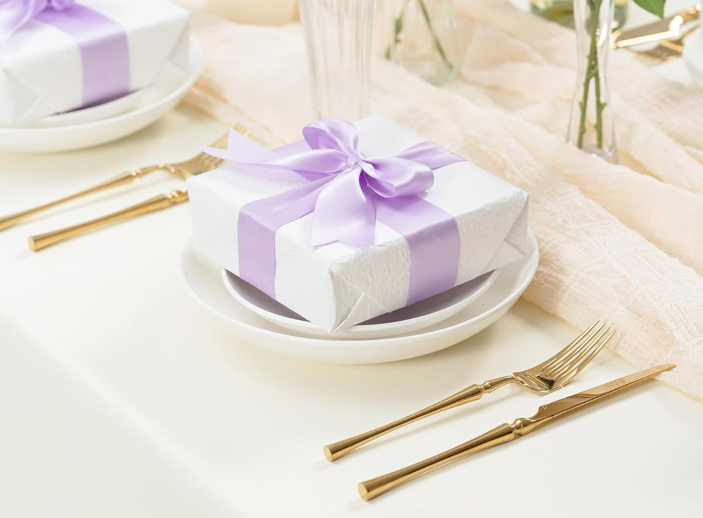 Lavender Satin Ribbon 1-1/2 Inch x 50 Yards Double-Faced Ribbons for Gift Wrapping Crafts Flower Bouquet Wedding Paper Bows Invitations