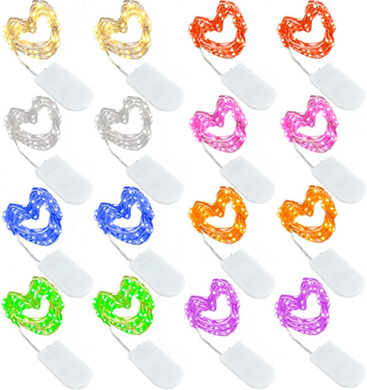 CYLAPEX 16 Pack Multicolor Fairy Lights, Battery Operated String Lights Micro LED Starry String Lights on 3.3ft/1m Silvery Copper Wire for Christmas Decoration Costume Wedding Party Decor