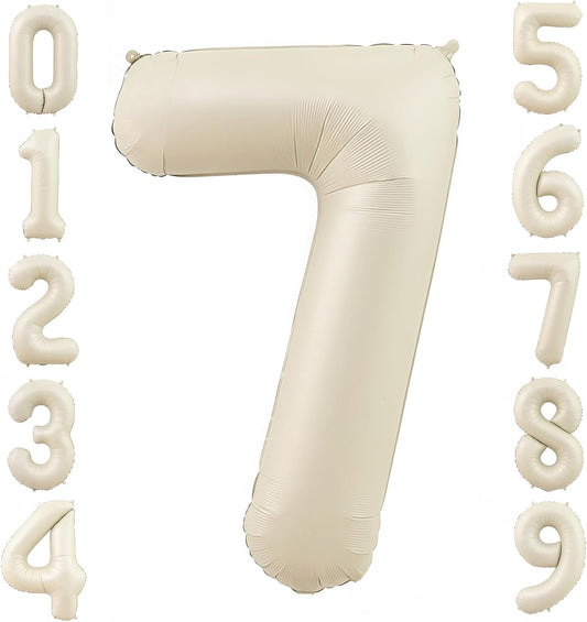 Cream 7 Balloon Number 40 Inch Cream White Number 7 Balloon Helium Mylar 7 Balloon for Birthday Party Decoration