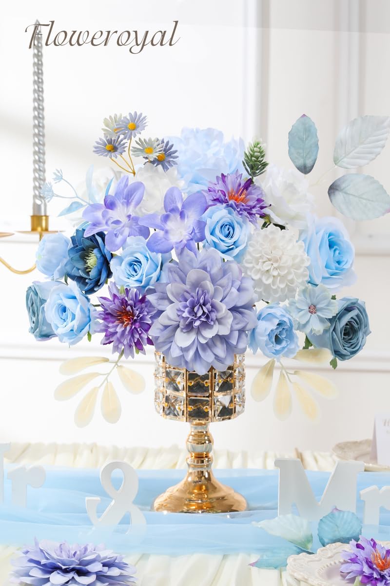 Floweroyal Artificial Flowers Combo Purple Flowers Mix Silk Flowers Dahlia Roses with Stems for DIY Wedding Bridal Bouquets, Baby Shower, Floral Arrangement, Table Centerpieces, Home Decorations.