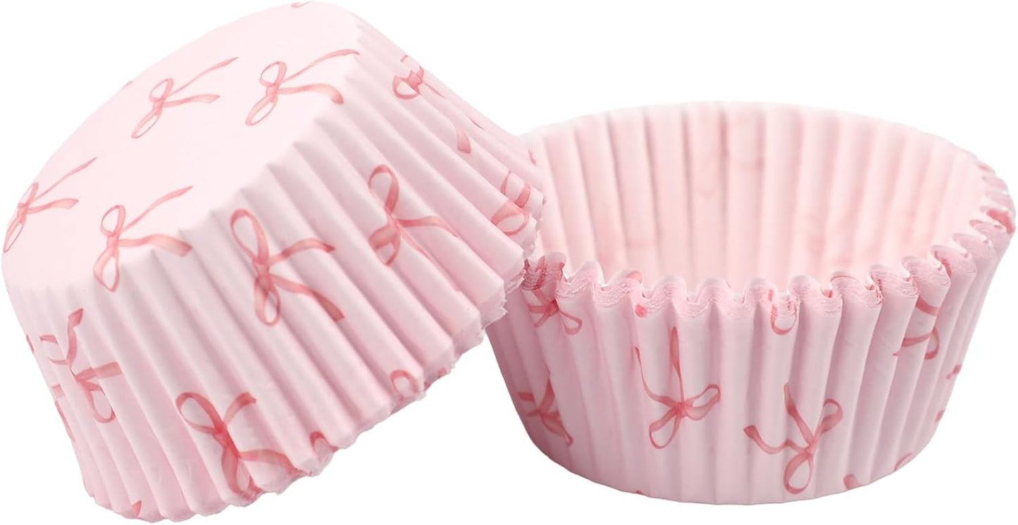 300pcs Pink Bow Cupcake Liners, Bow Cupcake Wrappers Pink Baking Cups for Wedding and Birthday Party Baking Supplies